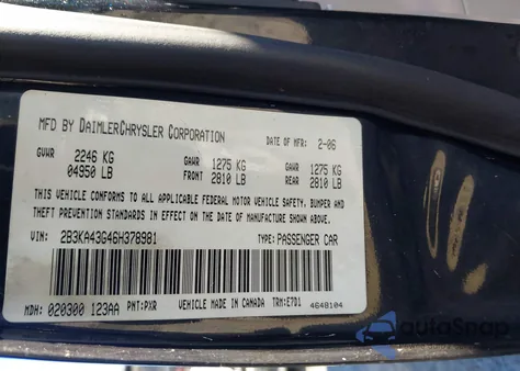 2006 Dodge Charger z USA, uszkodzony, nr VIN 2B3KA43G46H378981